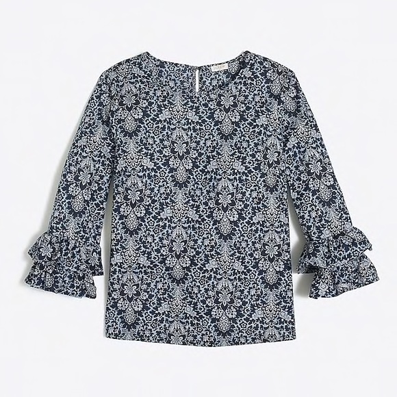 J. Crew Printed Ruffle Sleeve Top Size 6 - Picture 2 of 6